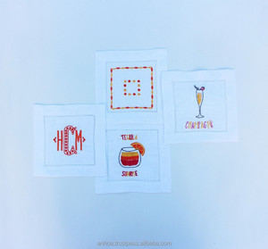 Monogrammed Cocktail Napkin, Lastest Design Embroidered Linen Cocktail Napkin - Product Image 2