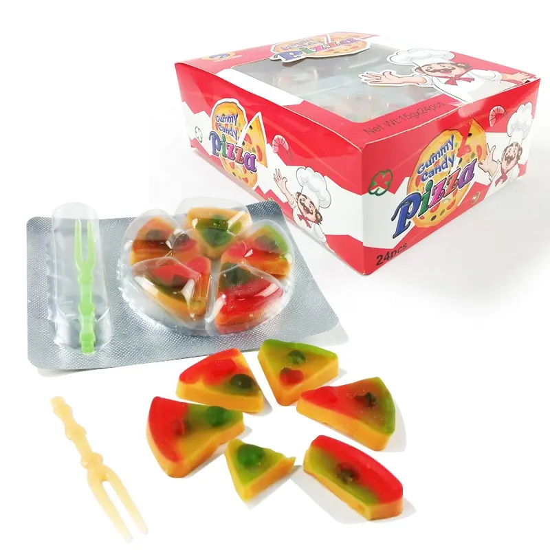 Pizza Gummy Candy With Fork Halal Sweet Gummy Candy Fruity Flavor Gummy Candy
