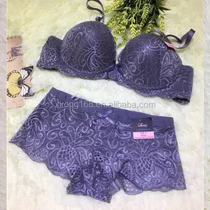 Hot Selling Fashion Lace Deep V-Neck Push Up Underwear Fancy Ladies Sexy Bra Sets Bra & Brief Sets