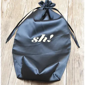 Recyclable Biodegrada Custom Logo Wholesale Large Drawstring Silk Satin Dust Bag For Hair Extension