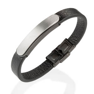 สร้อยข้อมือผู้ชายสลักชื่อได้ Marlary แฟชั่นขัดเงาด้วยมือ สร้อยข้อมือหนังและสแตนเลสสลักชื่อได้ - Product Image 1