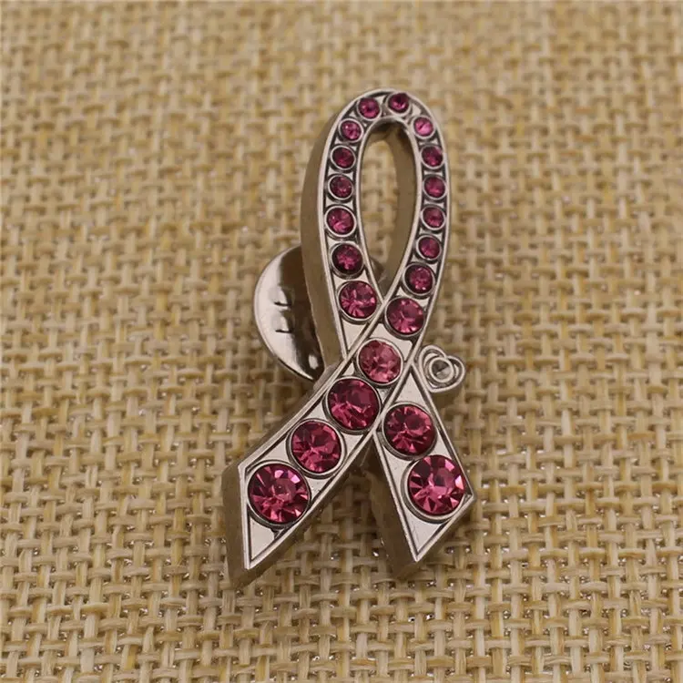 Best Selling Products Wholesale Custom Metal Pink Breast Cancer Ribbon Brooch Pin