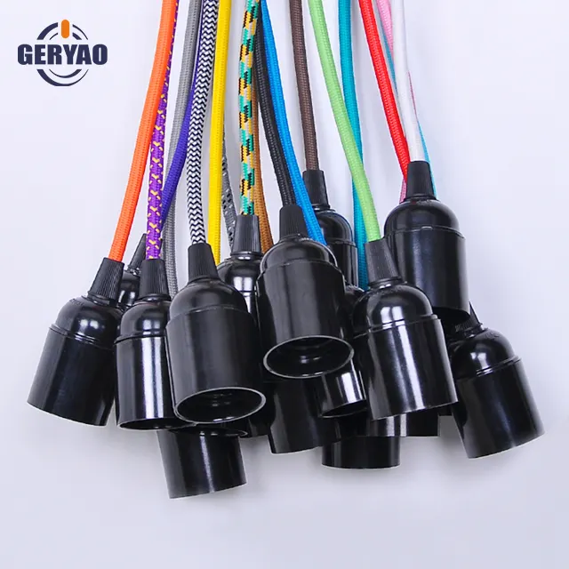 USA Canada type textile fabric electric wire with E26 lamp socket cotton braided cable with E26 light holder