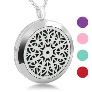 Fashion Charm Stainless Steel Hollowed-out Fragrance Perfume Dripping Essential Oil Pendant Necklace For Women