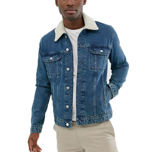 Nyaman denim jaket dengan borg kerah 
