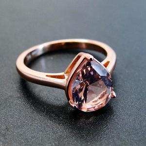 Anillo de plata de primera ley con forma de lágrima para mujer, sortija, plata esterlina 925, oro rosa, morganita, boda - Product Image 3