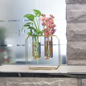בית חתונת סידורי דקור צירים ניצן זהב זכוכית פרח אגרטל מתכת Stand מבחן צינורות אגרטלי סט