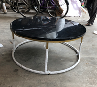 Table basse ronde en marbre de Carrare blanc et or de 30 pouces, meubles de salon