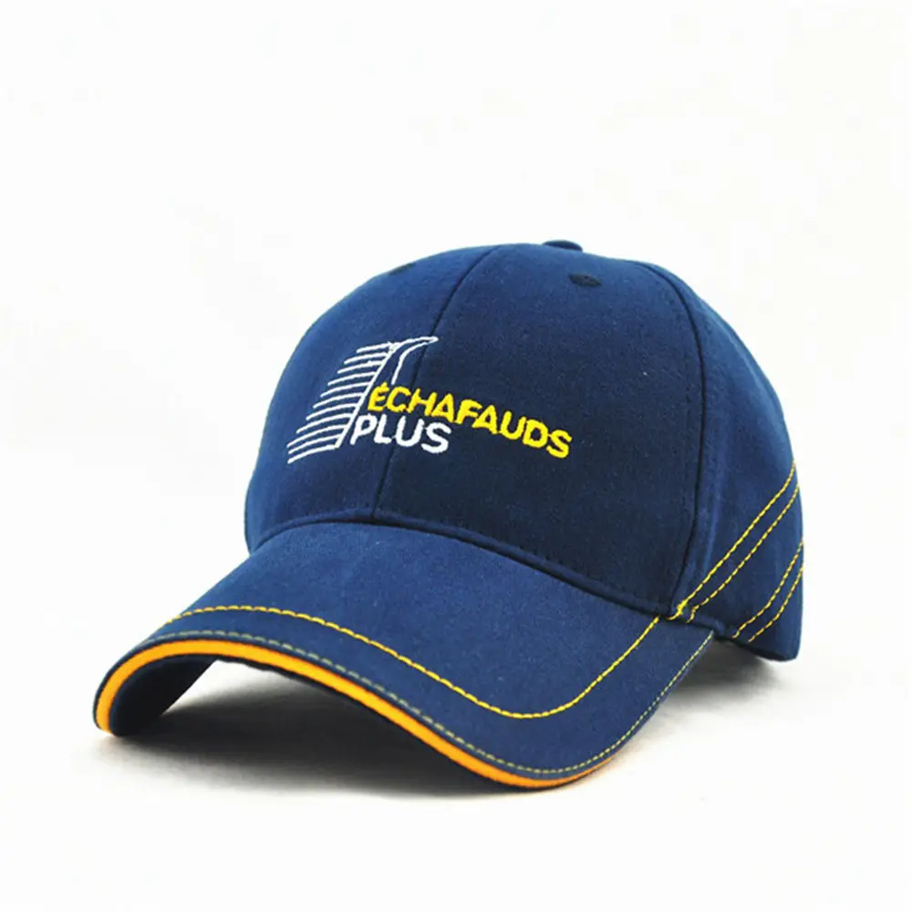 Lacivert Denim Kumaş Beyzbol şapkası Sarı Sandviç Vizör Kavisli Ağız Erkek Golf Şapka