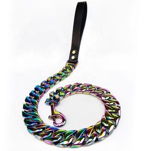 Chine usine fournisseur poignée en cuir durable métal décoratif arc-en-ciel aurore couleur chaîne grande race chien laisses <span class=keywords><strong>collier</strong></span> - Product Image 3