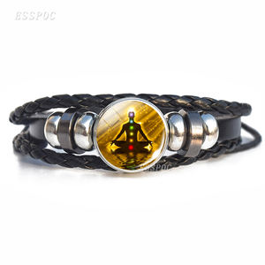 <span class=keywords><strong>Bracelet</strong></span> de Yoga en <span class=keywords><strong>cuir</strong></span> pour hommes et femmes, nouveaux bijoux, cordon tissé, Yoga, méditation, ogi, 7 chakras, mode 2020 - Product Image 5