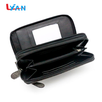 Dompet kulit asli uniseks, harga rendah kustom gaya Mode panjang desain huruf terbuka tahan air perjalanan uang tunai dengan ukuran kustom