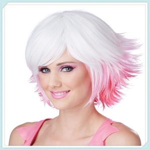 Trắng hồng và Fuchsia hỗn hợp màu sắc Fantasia ngắn tổng hợp cosplay Tóc Giả HPC-1205 - Product Image 2