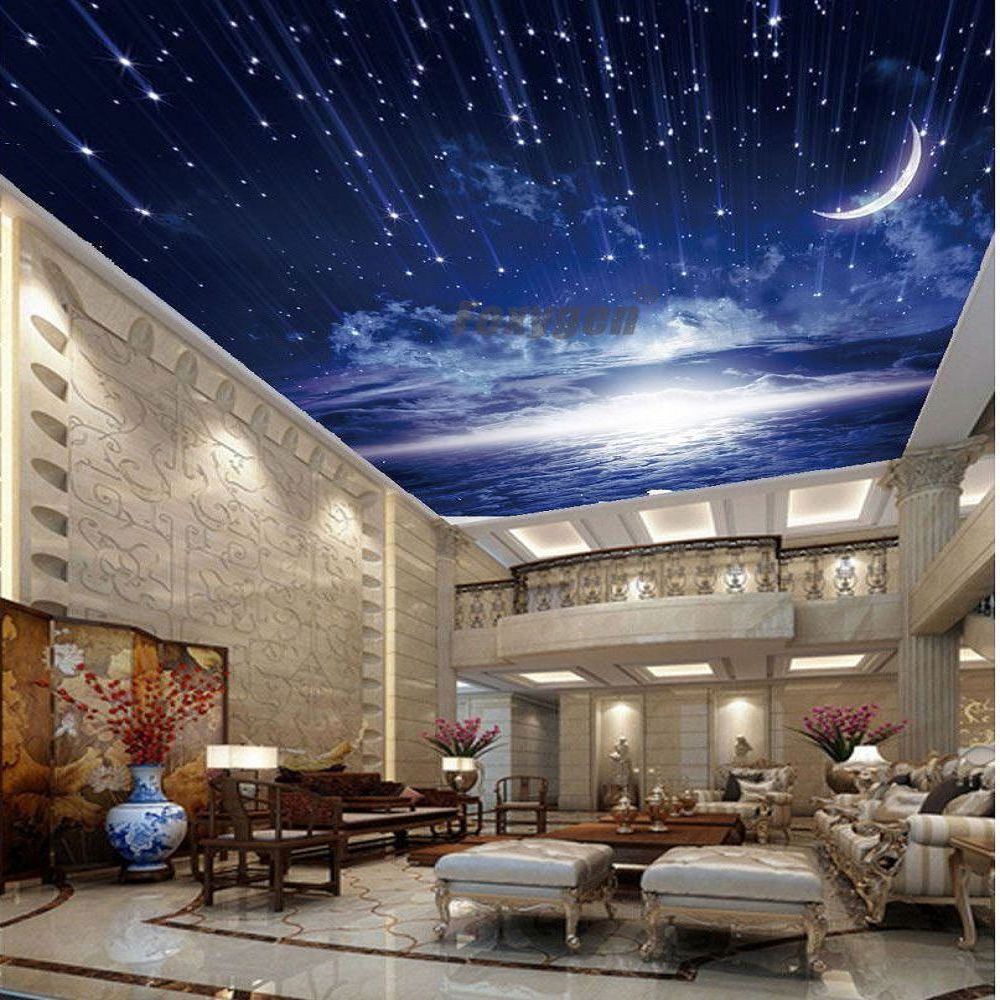 鮮やかな夜空星装飾ストレッチ天井デザインPVCパネル幅2.35-3.2