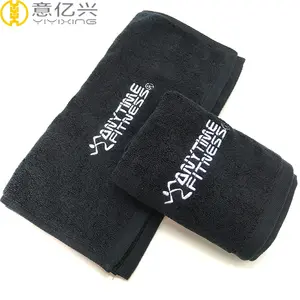 Serviette de yoga de gymnastique personnalisée de couleur noire promotionnelle serviette de cou 150g avec logo