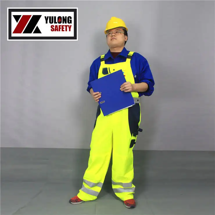 Yulong NFPA2112 algodão azul bib calças de trabalho Para os trabalhadores