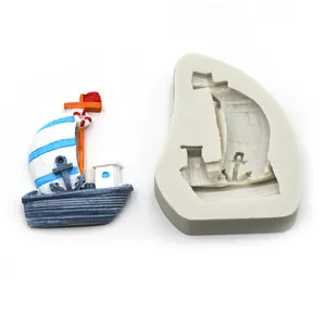 Molde decorativo de silicona para pastel de fondant, Serie Ocean 3D, con forma de barco pirata de vela, molde de chocolate, herramientas para hornear diy