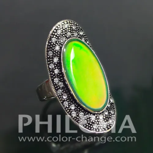 Boho Gipsi Cincin Suasana Hati Antik Warna Perak dengan Berlian Buatan Multi Warna Perubahan Kostum Perhiasan