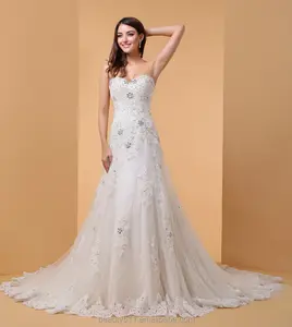 Spedizione gratuita elegante a-line con scollo a v corte treno pizzo Backless abito da sposa abito da sposa ED92