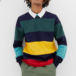 Venta caliente personalizar logotipo 100% algodón para <span class=keywords><strong>hombre</strong></span> a <span class=keywords><strong>rayas</strong></span> de manga larga camisas de polo de rugby camisas - Product Image 1