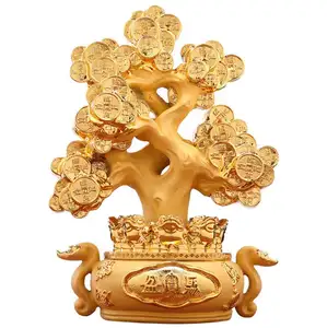 24k goldene Farb malerei China Feng Shui Harz Geld Chinesischer Münzbaum