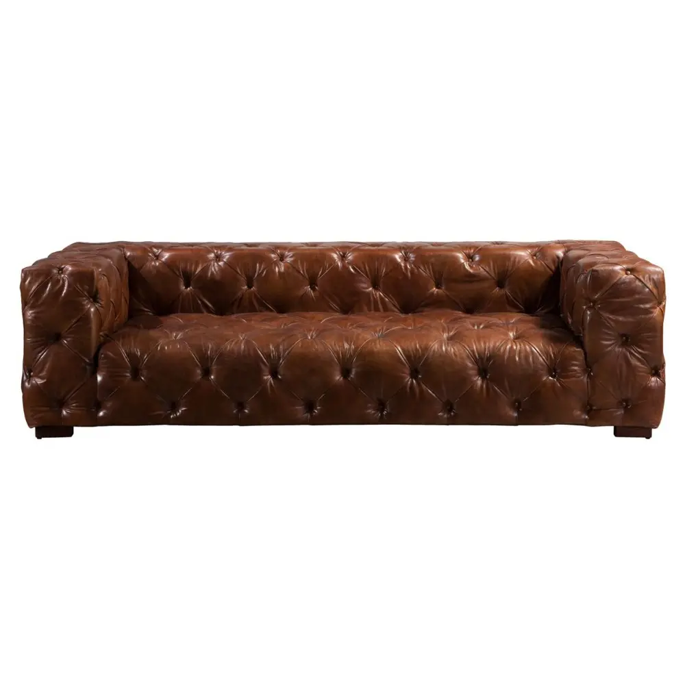 Retro Vintage Brown Leather Chesterfield Corner Sofa Cho Phòng Khách