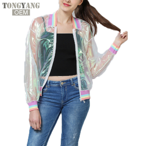 TONGYANG – <span class=keywords><strong>veste</strong></span> d'été pour femmes, Laser arc-en-ciel symphonie <span class=keywords><strong>hologramme</strong></span> femmes manteau irisé Transparent Bomber imperméable au soleil - Product Image 2