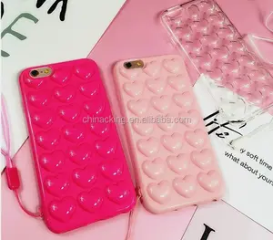 Casing Penutup Belakang Ponsel iPhone, Casing iPhone 6 6S 7 8 Plus X XR XS 11 12 Pro Max Cantik Lucu Hati 3D Permen Jelly TPU dengan Tali Penyandang