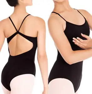 M000269 Hemdje Zwart Kriskras Terug Volwassen Ballet Dansen Vrouwen Leotards