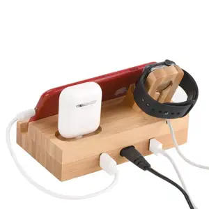 대나무 목재 데스크탑 스마트 충전 스테이션 스탠드 충전기 독 홀더 애플 시계 아이폰 Airpods