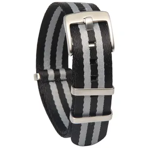 Fabrieks Custom Groothandel Nylon Horlogebandjes Veiligheidsgordel Nylon Band Zwart/Grijs Horloge Band 20Mm 22Mm