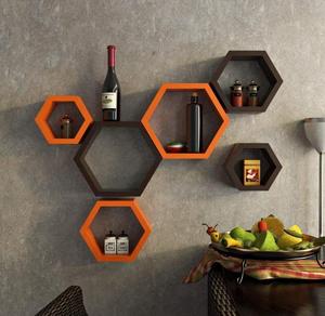 Hexágono de designer de favo de mel, ornamento de prateleira modular de parede, prateleira de armazenamento flutuante, conjunto de 3