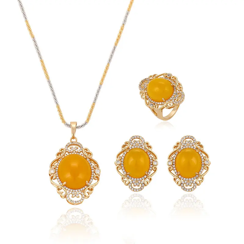 Brincos banhados a ouro com pedra, brincos e anéis com pingente de cera de abelha, joias delicadas da moda, 63578