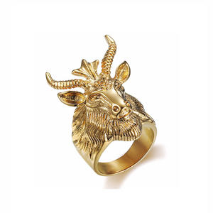 Кольца в форме головы оленя Пентакль сатана овца животное - Product Image 3