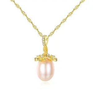 CZCITY Flower Shape Trendy Sterling Silver Statement Chain 925 Pendant Pearl Beaded Unique Necklace