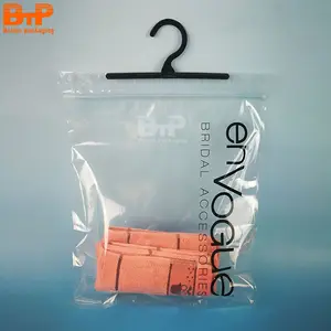 Sacs refermables personnalisés imprimés avec fermeture éclair, sacs en plastique transparent Mylar avec cintre, sacs d'emballage pour vêtements - Product Image 1