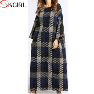 2022 <span class=keywords><strong>abiti</strong></span> islamici oem abbigliamento arabo da donna o collo manica lunga plaid musulmano autunno inverno abaya progetta abito - Product Image 4