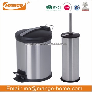 Juego de Cubo de Basura con Pedal de Acero Inoxidable y Escobilla para Inodoro - Product Image 1