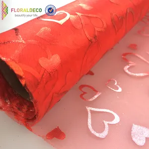 Decoração de casamento bronzeado vermelho coração pura neve organza tecido rolo