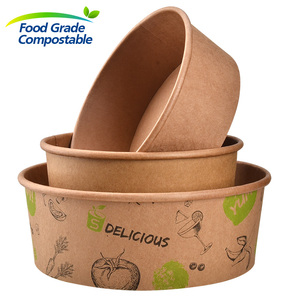 32oz 42oz PLA / PE papier de revêtement kraft saladier jetable bol à salade à emporter avec couvercle - Product Image 5