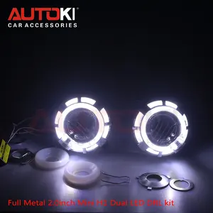 Autoki otomobil ve motosiklet çift led melek gözler hid bi xenon mini 2.0 "boyut projektör lens kiti H1 ampuller far