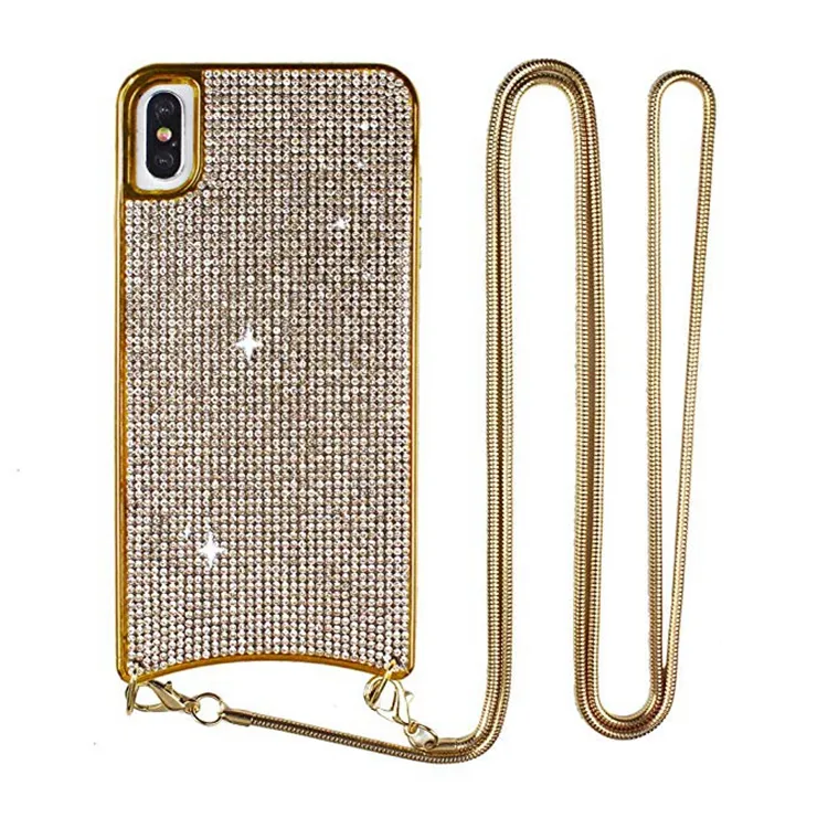 Роскошный Блестящий Алмазный чехол для мобильного телефона с ожерельем для Iphone X Xs Max Xr