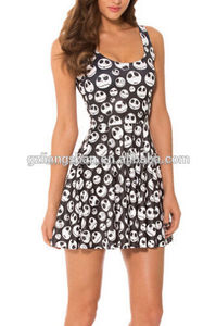 2015 OEM mujeres con estilo ocasional de Digital Print <span class=keywords><strong>vestido</strong></span> plisado, sin mangas cabezas del cráneo <span class=keywords><strong>vestido</strong></span> - Product Image 2