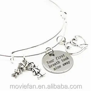 Lover charm your first breath took mine away boy and girl fall in love charm pendant bangle