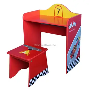RC107 New modern RACING CAR wooden kids study table with stool design for boys