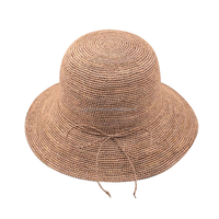 Haut de gamme dames plage chapeau de soleil Super fin Crochet raphia chapeau de paille été soyeux imprimé motif de dessin animé pour les scènes de cyclisme décontractées
