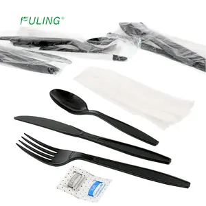 Тяжелый вес cubiertos de plastico навальный пакет 5 в 1 Упакованные пластиковые ножи одноразовая посуда наборы ps