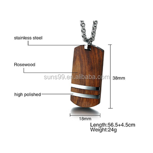 Fashion Wood Jewelry Wholesale African Bubinga Wood Stainless Steel Stripe <strong>Dog</strong> <strong>Tag</strong> Men's Pendant <strong>Necklace</strong> - Product Image 2