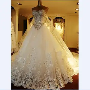 Abito da sposa spose su misura abiti da ballo cristalli cuciti a mano perline lucide coda lunga bianco avorio abiti da sposa XJ06