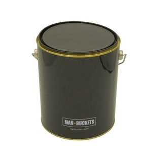 3.7L round metal can paint can chemical tin pail with metal or plastic handle